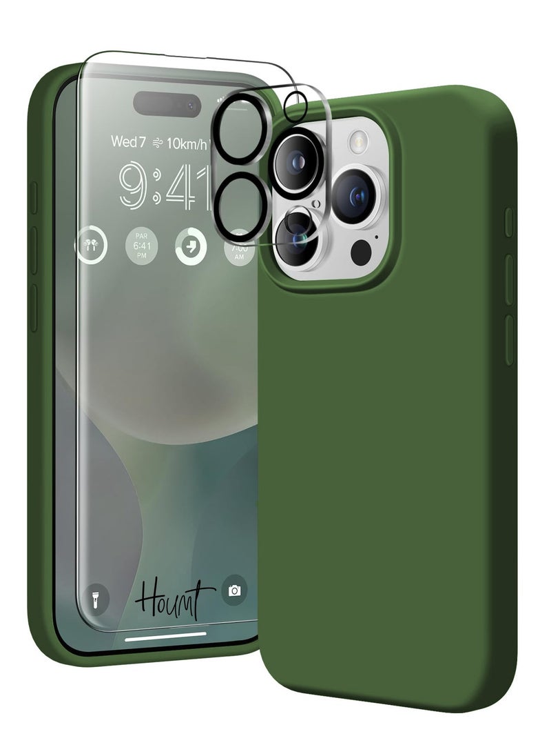 Houmt - iPhone 15 Pro Case Silicone with 1X Camera Protector+ 1X Screen Protector Compatible with iPhone 15 Pro Cover Liquid Soft Silicone Inside Microfiber Lining Slim Thin Protective Case Cover - Image 1