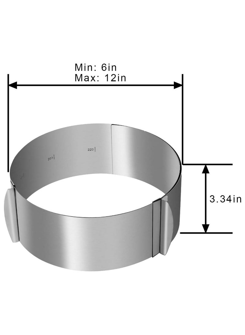 Retractable Stainless Steel Circle Mousse Ring Baking Tool Set Cake Mould Mold Size Adjustable Bakeware 16-30cm, Silver, SSZ289  - Image 2
