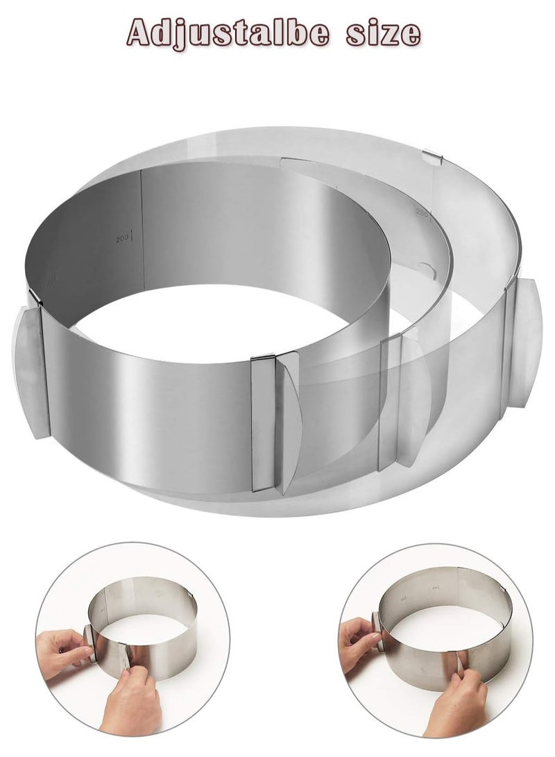 Retractable Stainless Steel Circle Mousse Ring Baking Tool Set Cake Mould Mold Size Adjustable Bakeware 16-30cm, Silver, SSZ289  - Image 3