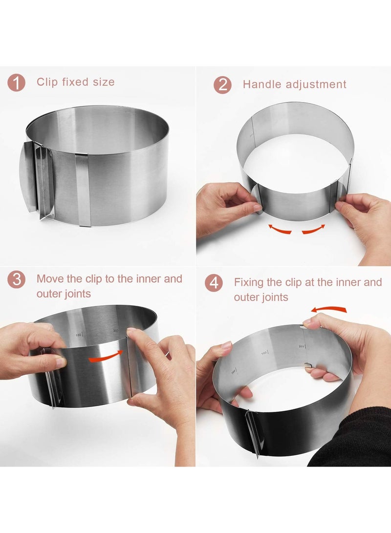 Retractable Stainless Steel Circle Mousse Ring Baking Tool Set Cake Mould Mold Size Adjustable Bakeware 16-30cm, Silver, SSZ289  - Image 5