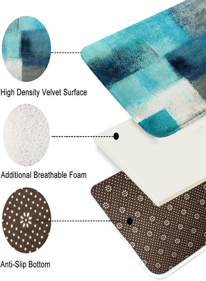 Tayney Turquoise Abstract Shower Curtain Set with Toilet Lid Cover and Non-Slip Rugs for Bathroom, Modern Painting Art 4 Pcs Shower Curtain, Vintage Grey White Bathroom Set with 12 Hooks - Image 5