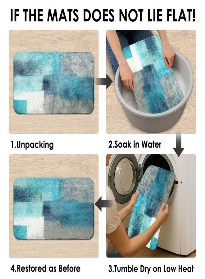 Tayney Turquoise Abstract Shower Curtain Set with Toilet Lid Cover and Non-Slip Rugs for Bathroom, Modern Painting Art 4 Pcs Shower Curtain, Vintage Grey White Bathroom Set with 12 Hooks - Image 4