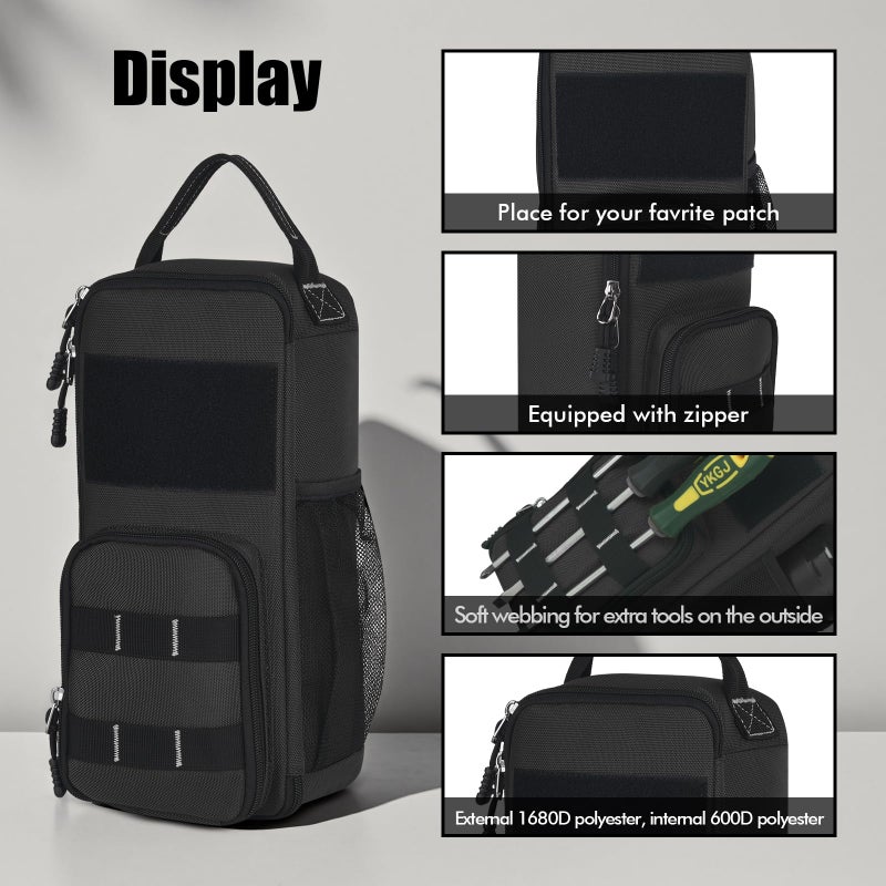 LAKE OF FIRE 12.6" Small Tool Bag Pouch for Men with Multiple Pockets, Waterproof Heavy Duty Tool Bag Organizer with Zipper and Portable Handle (Black) - Image 4