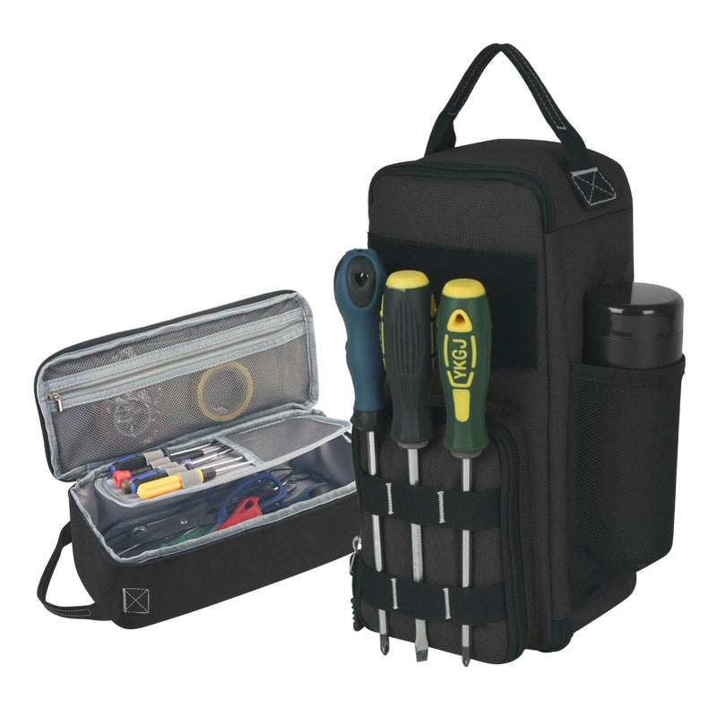 LAKE OF FIRE 12.6" Small Tool Bag Pouch for Men with Multiple Pockets, Waterproof Heavy Duty Tool Bag Organizer with Zipper and Portable Handle (Black) - Image 1