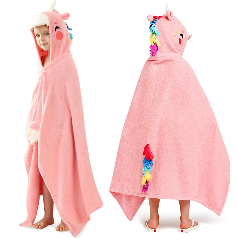 Joiedomi Unicorn Hooded Towel for Kids Soft 100% Cotton Bath Beach Towel 30" x 50" for Kids 3-10 Years Toddler Pool Poncho with Hood Absorbent Swim Wrap for Boys Girls - Image 1