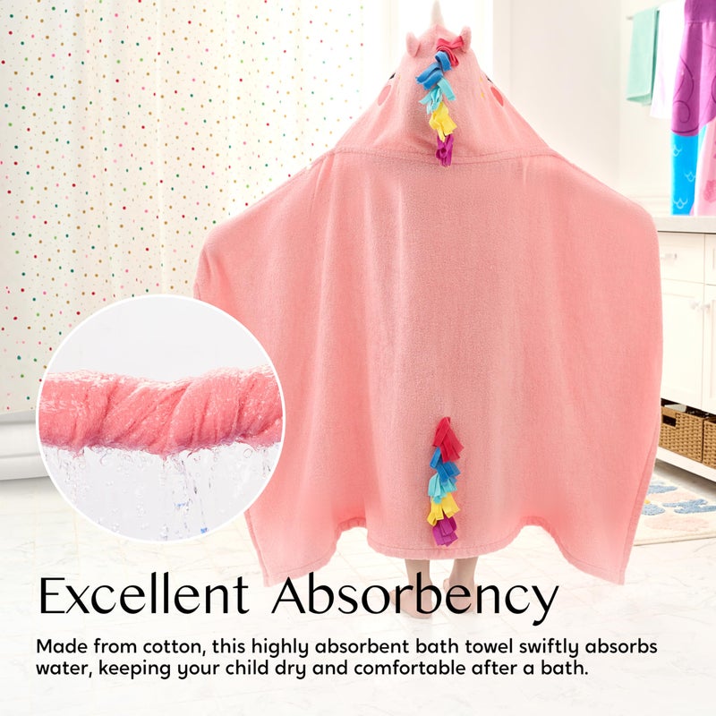 Joiedomi Unicorn Hooded Towel for Kids Soft 100% Cotton Bath Beach Towel 30" x 50" for Kids 3-10 Years Toddler Pool Poncho with Hood Absorbent Swim Wrap for Boys Girls - Image 5