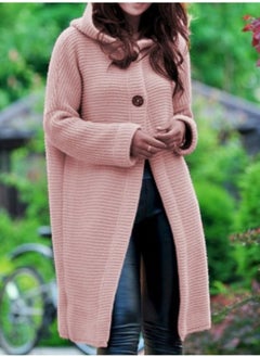 Solid Hooded Button Front Cardigan, Casual Long Sleeve Cardigan For Fall & Winter, Women's Clothing