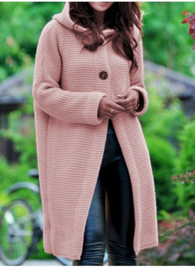 NIBEMINENT - Solid Hooded Button Front Cardigan, Casual Long Sleeve Cardigan For Fall & Winter, Women's Clothing - Image 1