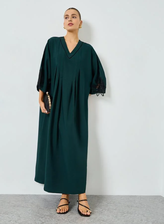 Take Two Dark Green Floral Patchwork A-Line Jalabiya