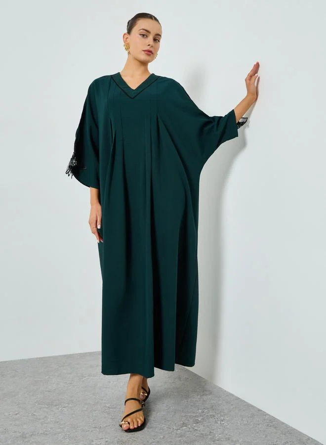 Take Two  Dark Green Floral Patchwork A-Line Jalabiya for Women | Best Price UAE