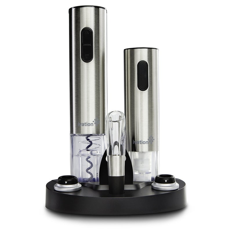 Ivation Ivation Electric Wine Gift Set  Includes Bottle Opener Aerator Vacuum Preserver Stoppers Foil Cutter  Charging Base 