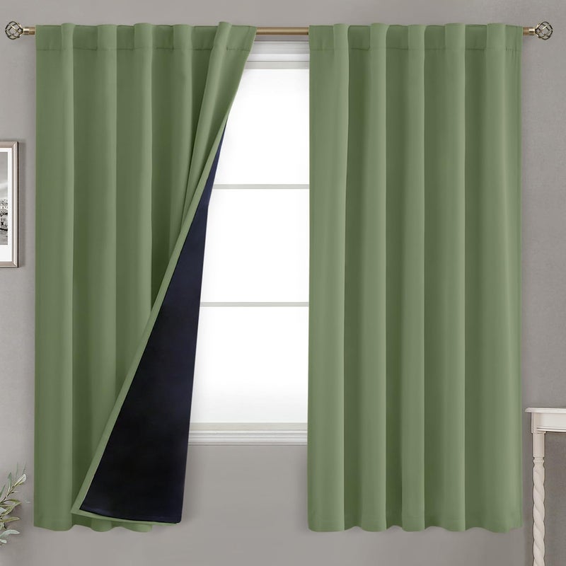 BGment بئسة العشب الأخضر بنسبة 100 ٪ الستائر اللقطات 63 بوصة مع تقليل جيب قضيب الضوضاء وعلامة التبويب الخلفية طبقة مزدوجة غرفة غامق ستارة النافذة لغرفة النوم 2 لوحات كل 42 × 63 بوصة - Image 1