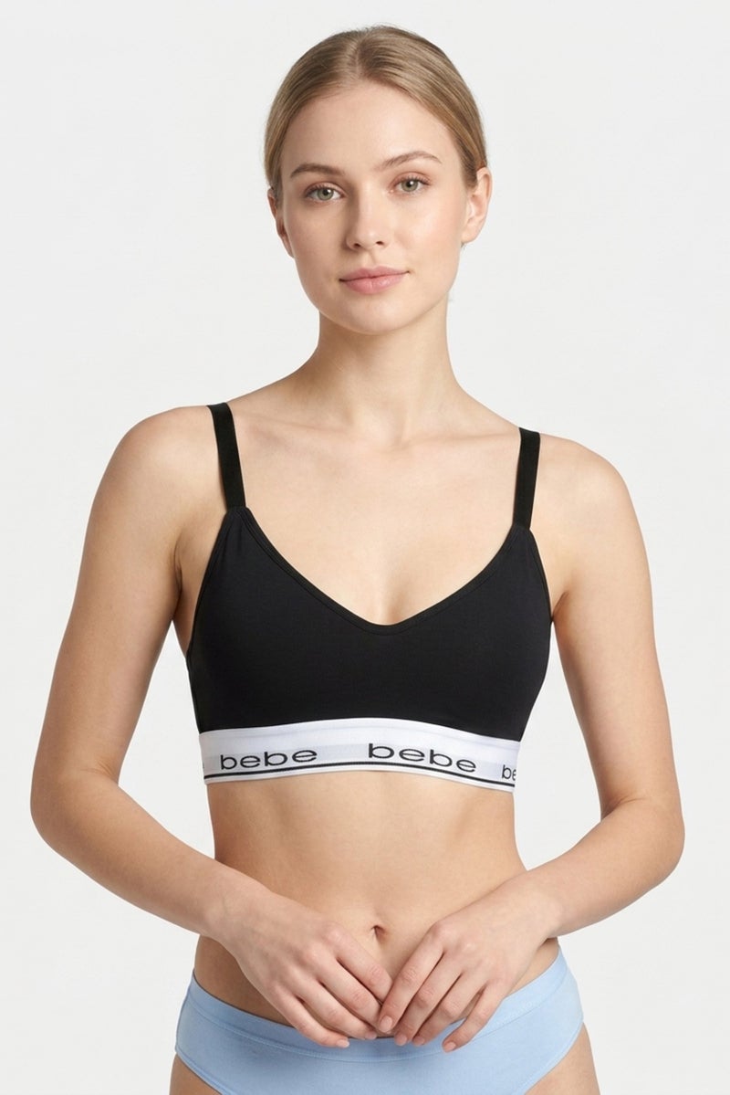 bebe Women Brand Logo Padded Bralette, Black - Image 1