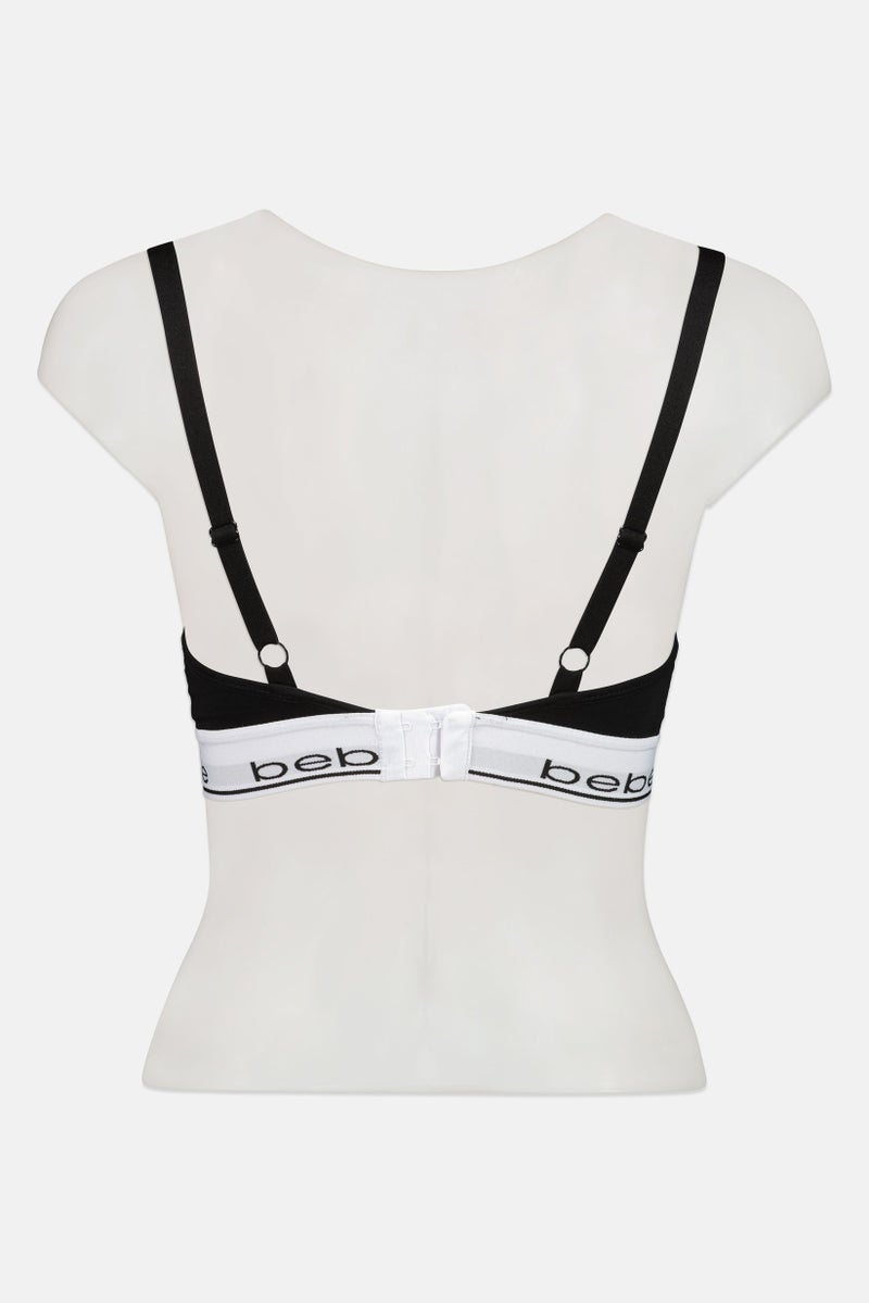 bebe Women Brand Logo Padded Bralette, Black - Image 3