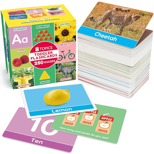BenBen Flash Cards for Toddlers Extra Thick 250 Images DoubleSided Educational Flashcards Alphabet Number Animal Shape Color Preschool Learning Activities Gift for Kids 1 2 3 4 Years - Image 1