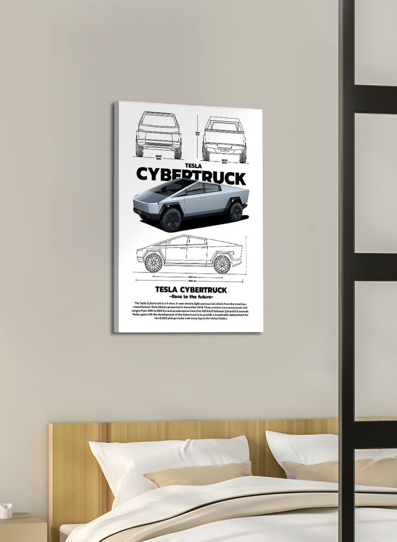 LOWHA Canvas Wall Art Stretched Over Wooden Frame with Tesla CYBERTRUCK Sports Car Design - Image 2
