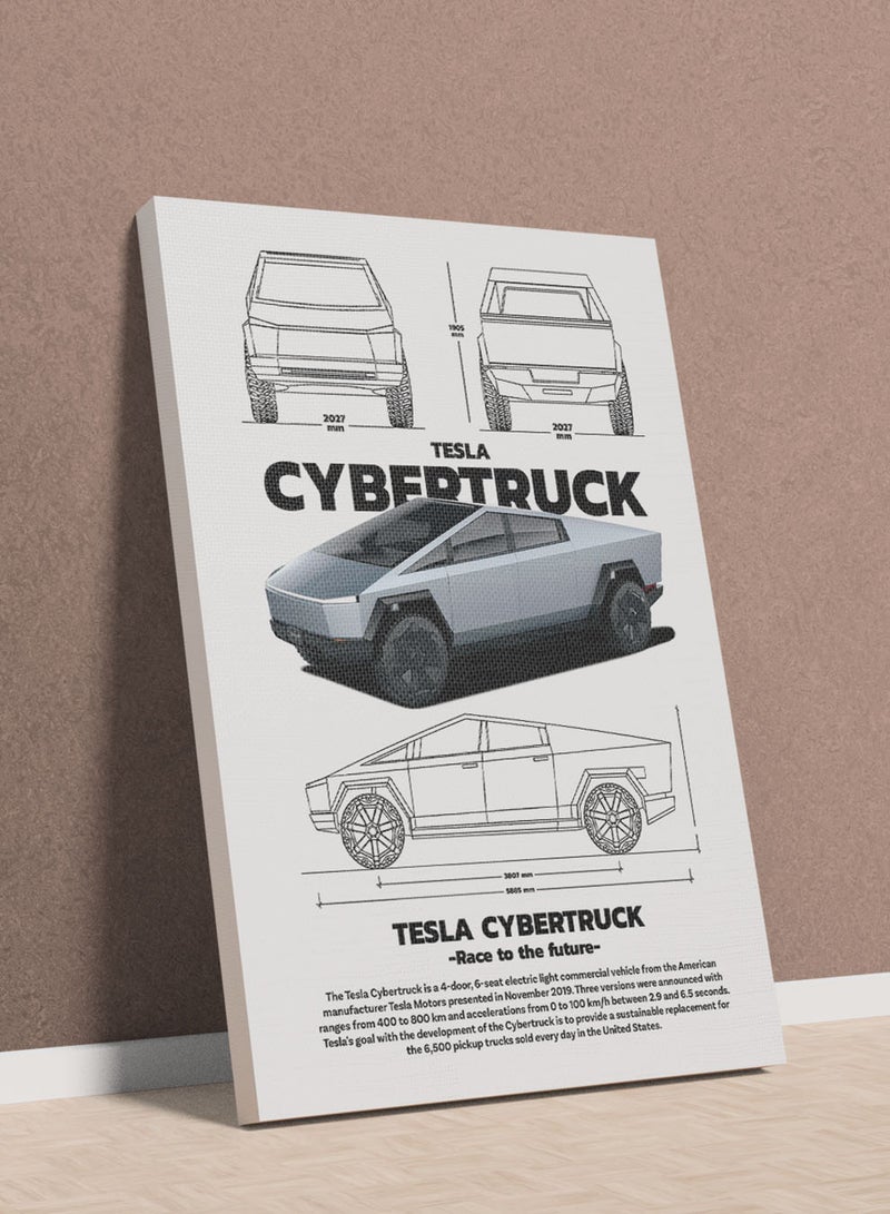 LOWHA Canvas Wall Art Stretched Over Wooden Frame with Tesla CYBERTRUCK Sports Car Design - Image 1