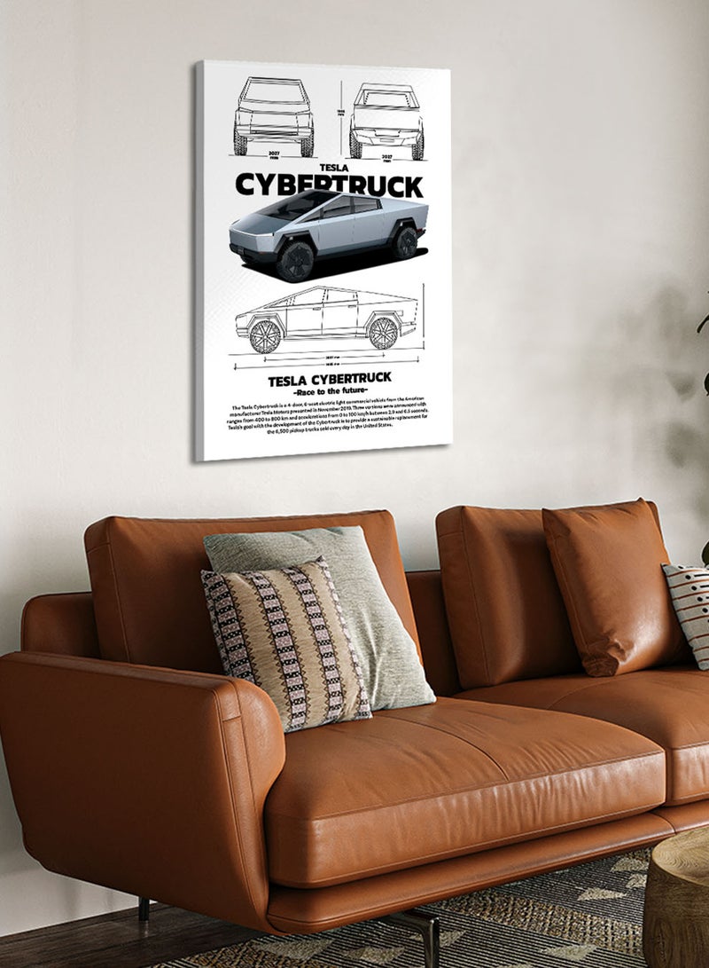 LOWHA Canvas Wall Art Stretched Over Wooden Frame with Tesla CYBERTRUCK Sports Car Design - Image 3
