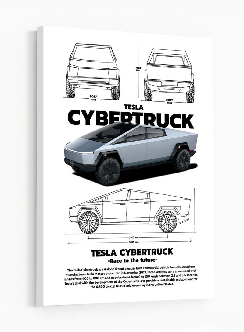 LOWHA Canvas Wall Art Stretched Over Wooden Frame with Tesla CYBERTRUCK Sports Car Design - Image 5