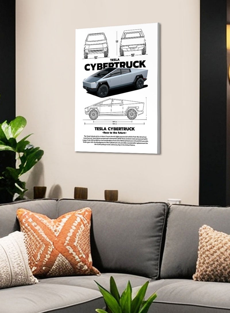 LOWHA Canvas Wall Art Stretched Over Wooden Frame with Tesla CYBERTRUCK Sports Car Design - Image 4