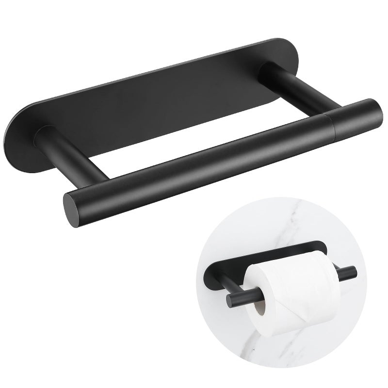 soaez Self Adhesive Matte Black Toilet Paper Holder, SUS304 Stainless Steel Toilet Roll Holder, Double Base Paper Towel Holder Wall Mount No Drilling for Bathroom, Kitchen, Washroom - Image 1