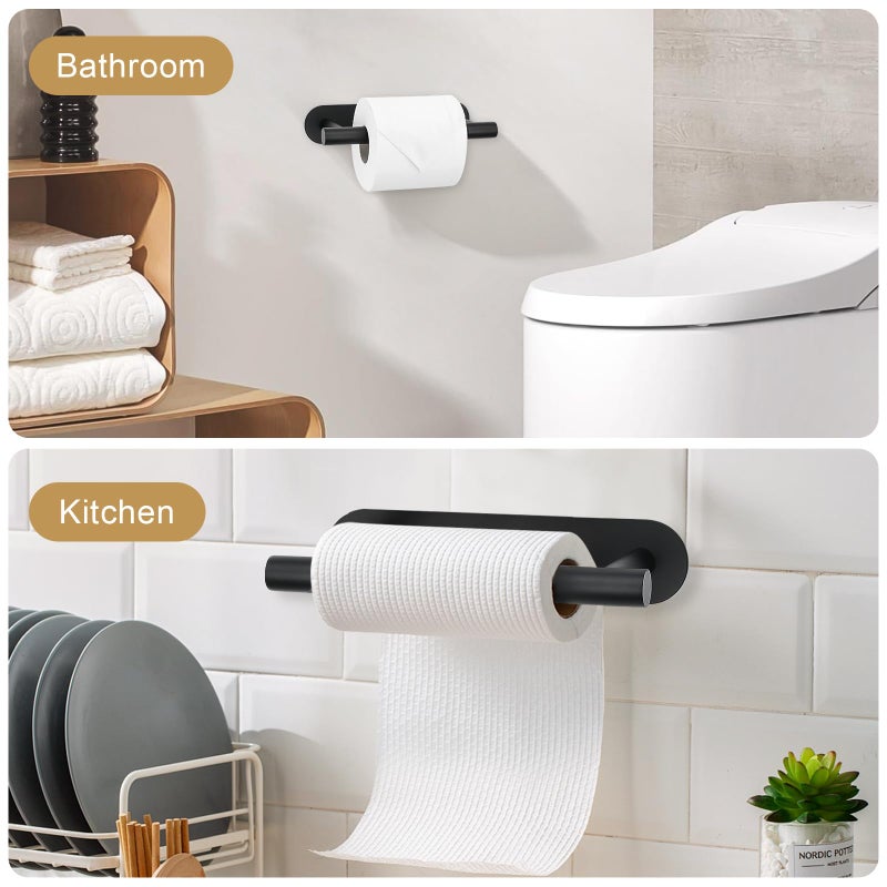 soaez Self Adhesive Matte Black Toilet Paper Holder, SUS304 Stainless Steel Toilet Roll Holder, Double Base Paper Towel Holder Wall Mount No Drilling for Bathroom, Kitchen, Washroom - Image 4