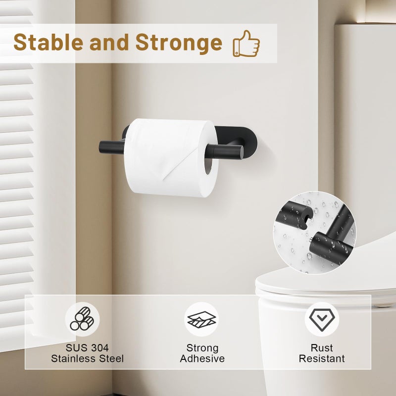 soaez Self Adhesive Matte Black Toilet Paper Holder, SUS304 Stainless Steel Toilet Roll Holder, Double Base Paper Towel Holder Wall Mount No Drilling for Bathroom, Kitchen, Washroom - Image 2