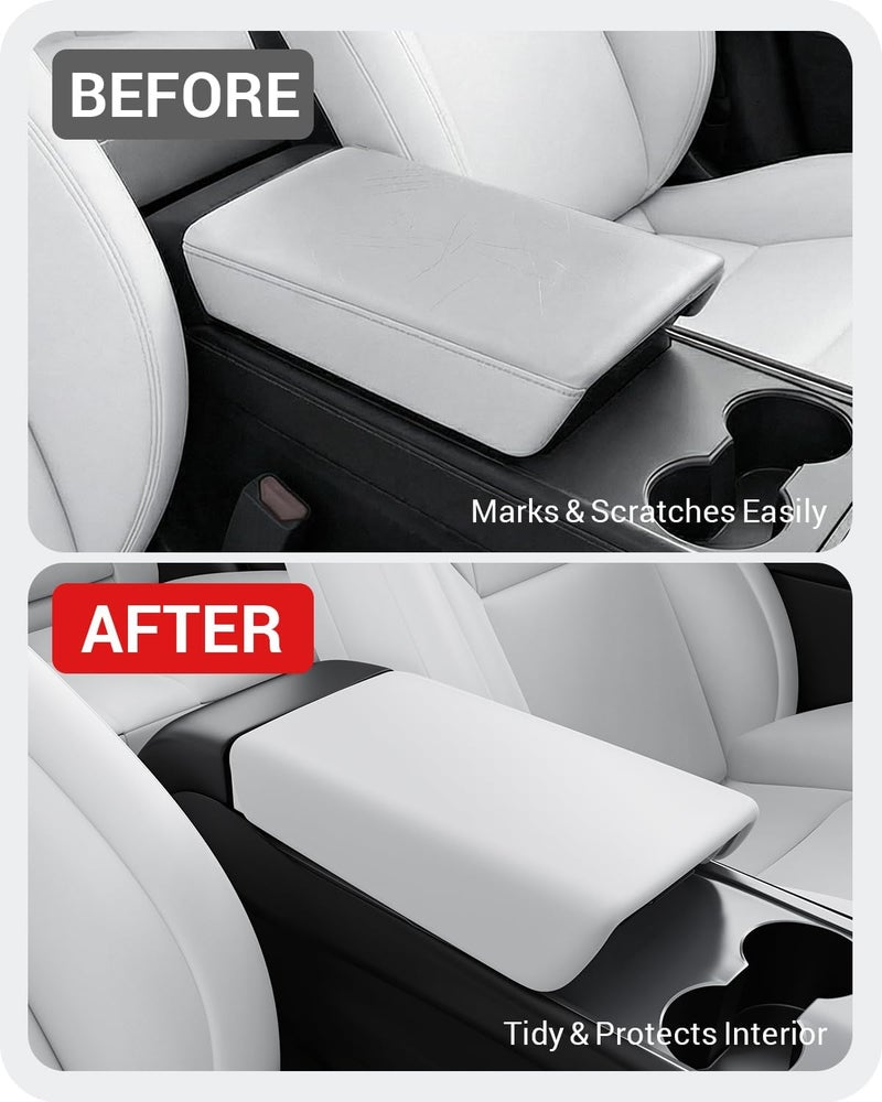Basenor Tesla Model 3 Model Y Center Console Cover TPE Armrest Cover Center Console Protector Armrest Cushion Pad 2016-2023 Tesla Interior White - Image 3