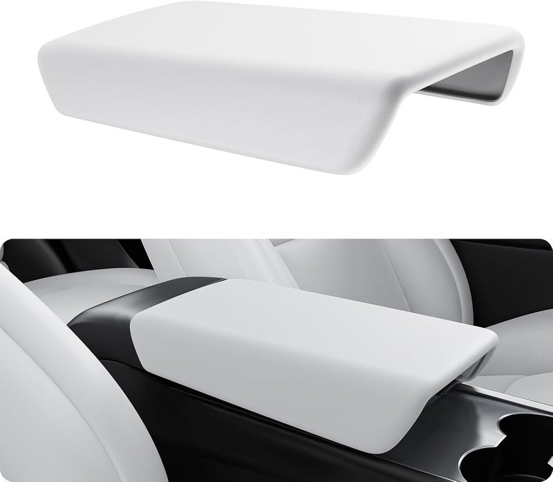 Basenor Tesla Model 3 Model Y Center Console Cover TPE Armrest Cover Center Console Protector Armrest Cushion Pad 2016-2023 Tesla Interior White - Image 1