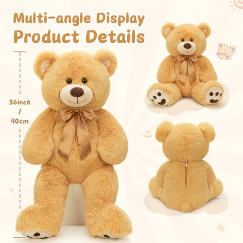 MorisMos 36 inch Big Teddy Bear Stuffed Animal 3ft Large Bear Plush Big Stuffed Bear with Footprints Gifts for Kids Girls Girlfriends Women Easter Birthday Baby Shower Christmas Valentines - Image 5