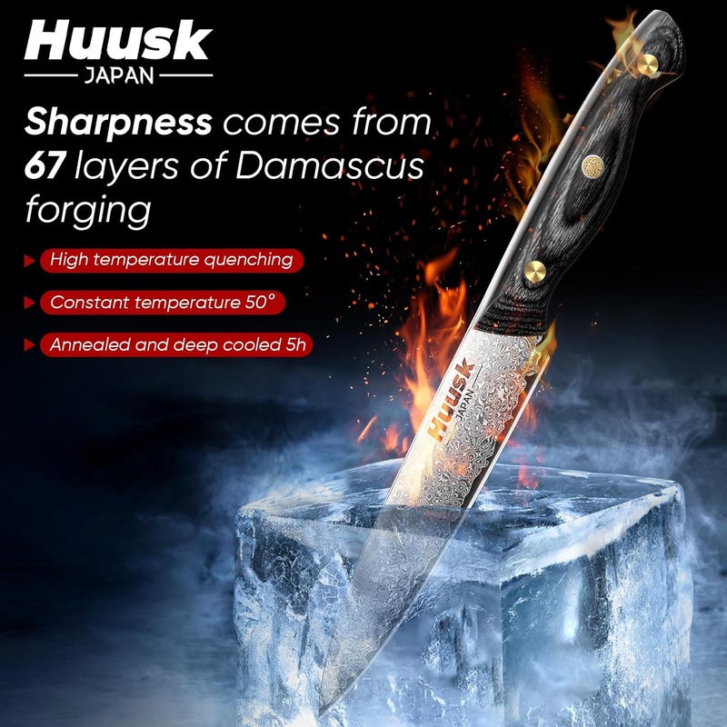 Huusk Damascus Kitchen Utility Knife, Japanes VG10 Small Chef Knives 5 inch with Ergonomic Wooden Handle, Versatile Knife for Vegetable Fruit Meat, Christmas Gift for Men and Women - Image 2