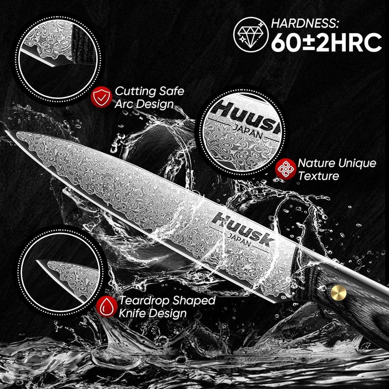 Huusk Damascus Kitchen Utility Knife, Japanes VG10 Small Chef Knives 5 inch with Ergonomic Wooden Handle, Versatile Knife for Vegetable Fruit Meat, Christmas Gift for Men and Women - Image 4