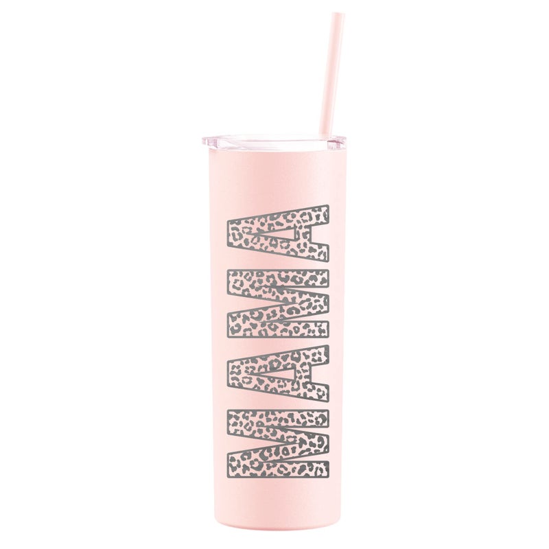 The Crafty Engineer Matte Blush Leopard Print MAMA Tumbler  20 oz Leopard Mama Tumbler  Laser Engraved Mama Print Leopard Design Perfect Mom Gift Travel Ready Insulated Tumbler with Straw