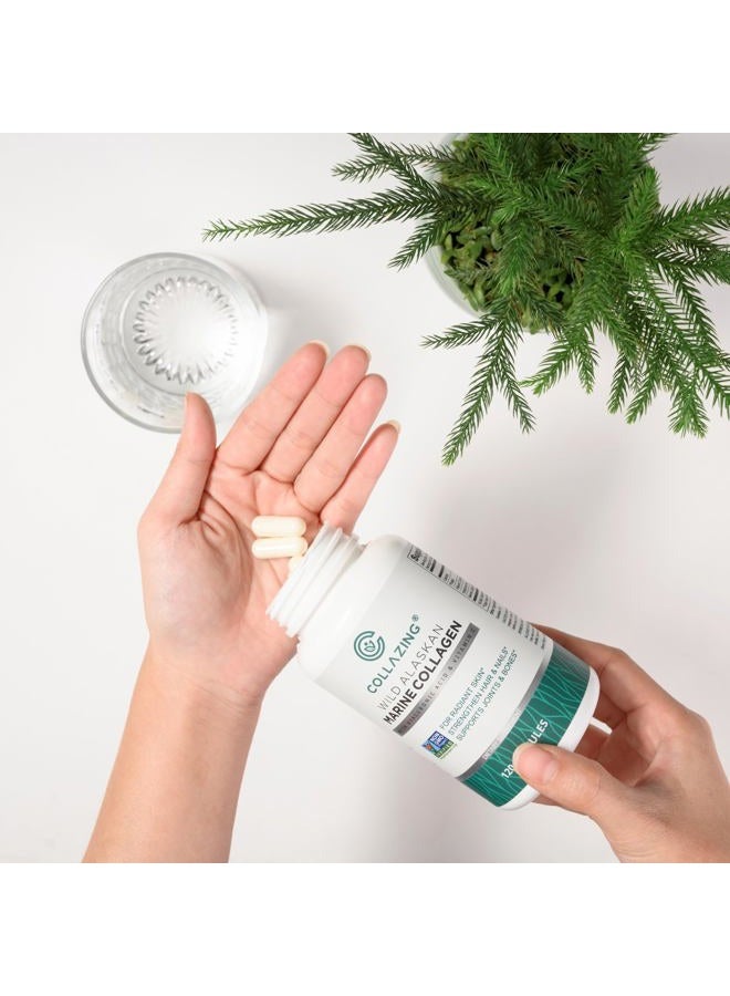 C COLLAZING Alaskan Wild-Caught Marine Collagen Peptides + Hyaluronic Acid + Vitamin C, for Beautiful Skin, Hair and Nails, 120 Capsules - Image 2
