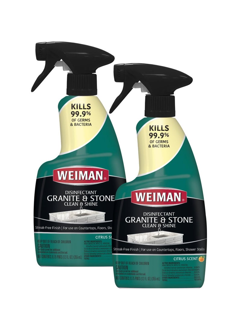 Weiman Disinfectant Granite Daily Clean & Shine - 12 fl oz (2 Pack) Safely Clean Disinfect and Shine Granite Marble Soapstone Quartz Quartzite Slate Limestone Corian Laminate Tile Countertop  - Image 1