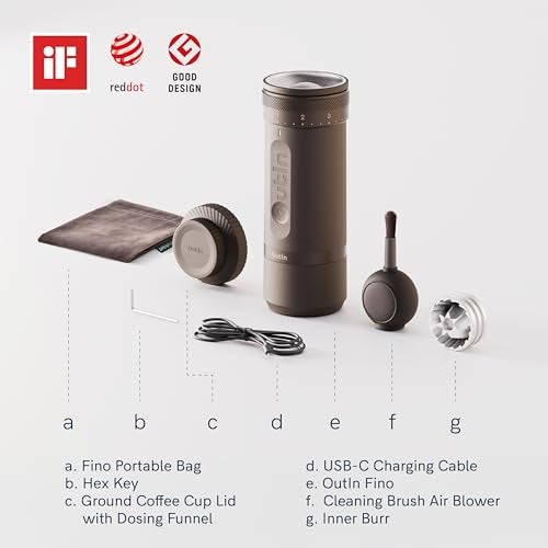 OutIn Fino Portable Electric Coffee GrinderAdjustable Coffee Bean Grinder with 28 Precise Grind SettingOneButton Burr Coffee Grinder with FastCharge Battery AutoStop ClogProtection - Image 3