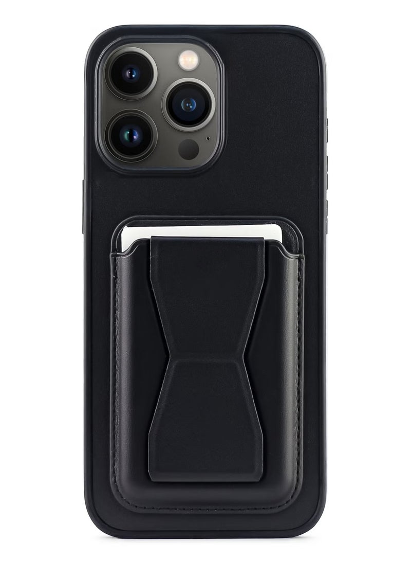 غطاء خلفي من الجلد مع محفظة للبطاقات، جراب Shockpoof قابل للطي متوافق مع هاتف Iphone 15 Pro Max (أسود) - Image 1