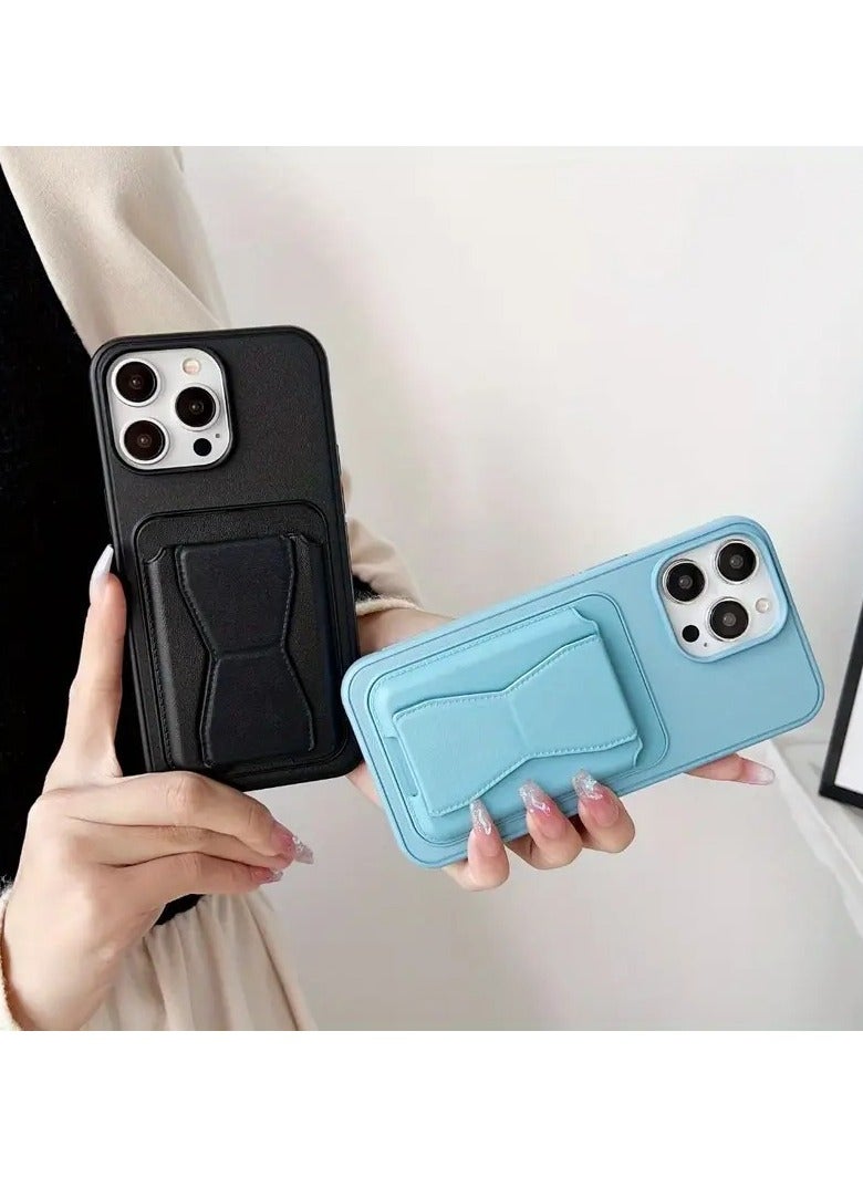 غطاء خلفي من الجلد مع محفظة للبطاقات، جراب Shockpoof قابل للطي متوافق مع هاتف Iphone 15 Pro Max (أسود) - Image 4