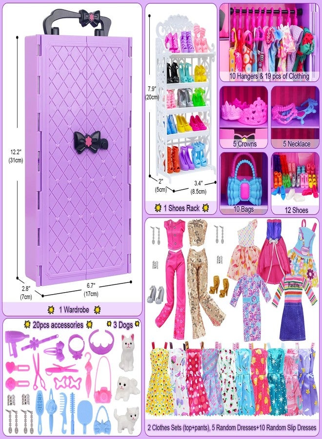 Ecore Fun 86 Pcs Doll Accessories with Closet Wardrobe for 11.5 Inch Dolls Dress Up Set Including Wardrobe Handbags Dress Shoes Hangers Necklace Pet and Other Accessories (No Doll)… - Image 2