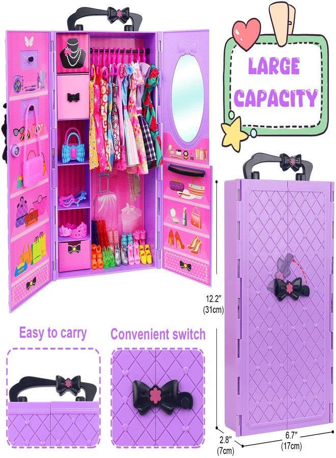 Ecore Fun 86 Pcs Doll Accessories with Closet Wardrobe for 11.5 Inch Dolls Dress Up Set Including Wardrobe Handbags Dress Shoes Hangers Necklace Pet and Other Accessories (No Doll)… - Image 3