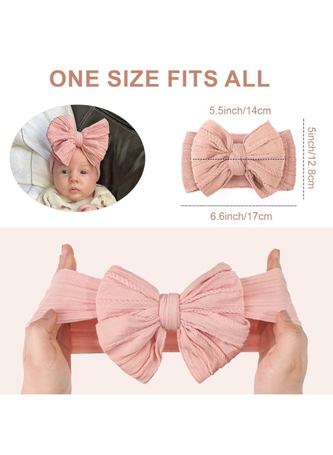 CELLOT  8 Pcs Super Stretchy Soft Handmade Headbands with Double Bows Head Wrap Nylon Hair Accessories For Newborn Babies Girls Infants Toddlers F-8pcs - Image 3