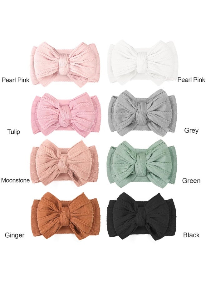 CELLOT  8 Pcs Super Stretchy Soft Handmade Headbands with Double Bows Head Wrap Nylon Hair Accessories For Newborn Babies Girls Infants Toddlers F-8pcs - Image 4
