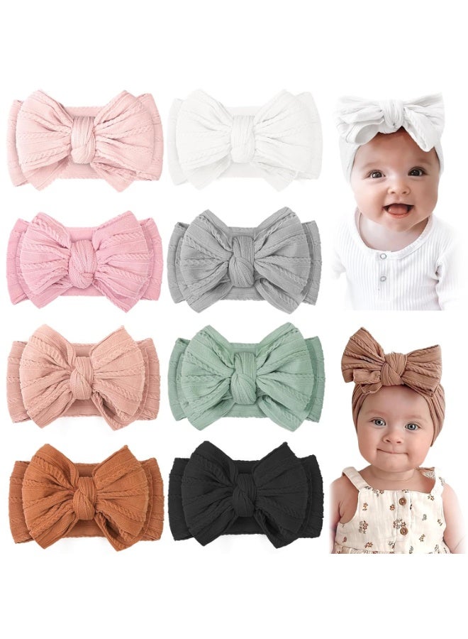 CELLOT  8 Pcs Super Stretchy Soft Handmade Headbands with Double Bows Head Wrap Nylon Hair Accessories For Newborn Babies Girls Infants Toddlers F-8pcs - Image 1