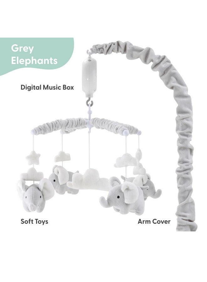 The Peanut Shell The Peanutshell Crib Mobile for Girls or Boys - Soft Grey Musical Baby Crib Mobile with 12 Lullabies, Cute Elephant Baby Grey Elephant Nursery Decor - Image 2