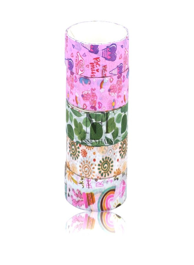 NFI essentials Set of 5 Roll Gift Tape, Washi Tape for School Projects, Decoration, Craft Scrapbook, Stationery for Students with Patterns of Colored, Shining Glitter Tape (Pink) - Image 2