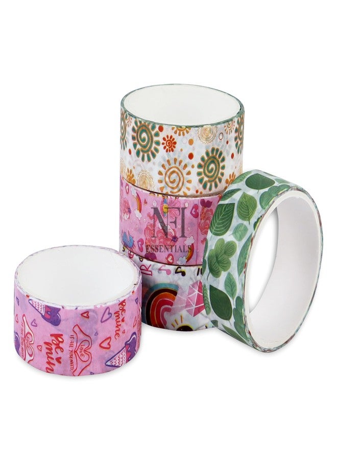 NFI essentials Set of 5 Roll Gift Tape, Washi Tape for School Projects, Decoration, Craft Scrapbook, Stationery for Students with Patterns of Colored, Shining Glitter Tape (Pink) - Image 1