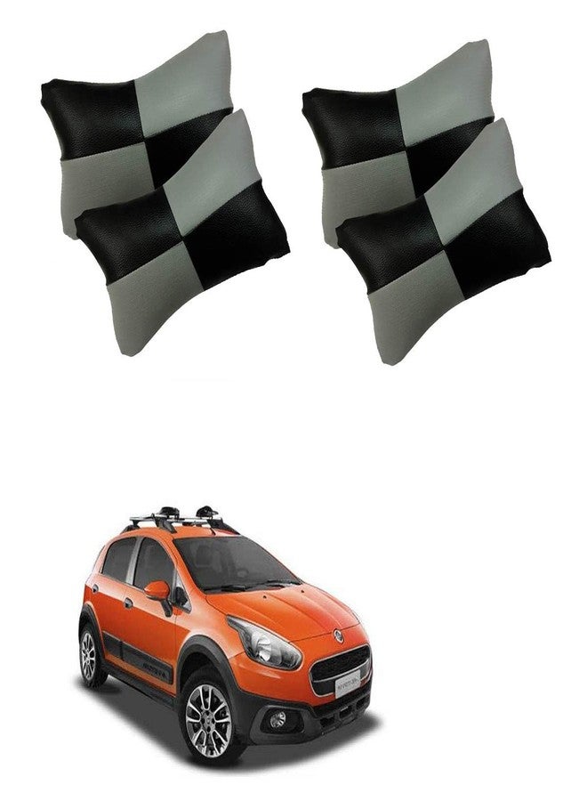 Adroitz Grey Universal Neck Rest Pillow Faux Leather Material in Check Design for All Cars (Pair of 2)_155 - Image 1