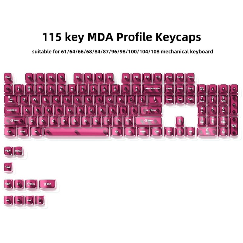 dagaladoo Fuchsia Clear keycaps for Mechanical Keyboard,Transparent MDA keycaps 60 75 100 Percent,Ceramic Jelly Key caps Set,Shine Through Key caps for Mx Switches Mechanical Keyboard(115key) - Image 2