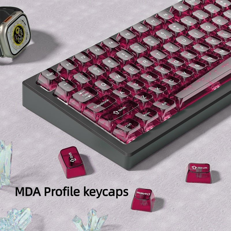 dagaladoo Fuchsia Clear keycaps for Mechanical Keyboard,Transparent MDA keycaps 60 75 100 Percent,Ceramic Jelly Key caps Set,Shine Through Key caps for Mx Switches Mechanical Keyboard(115key) - Image 3