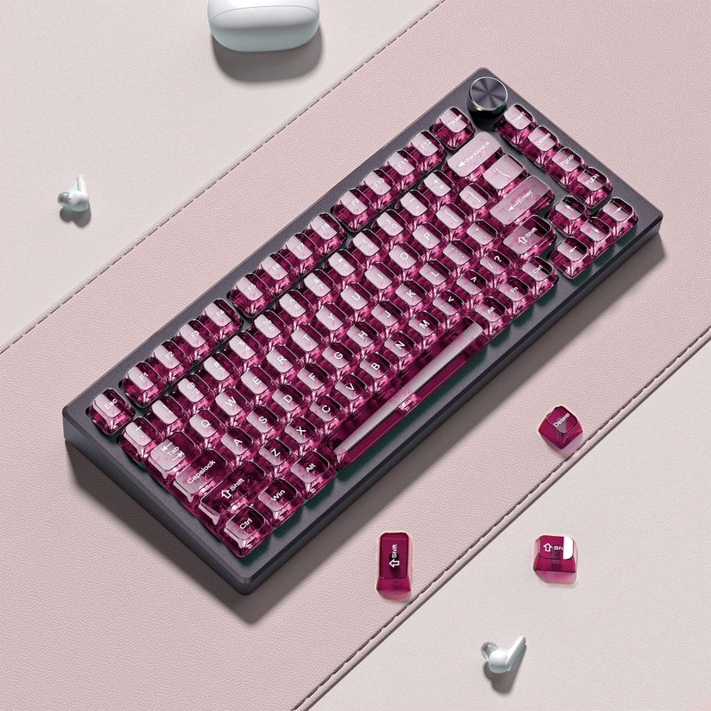 dagaladoo Fuchsia Clear keycaps for Mechanical Keyboard,Transparent MDA keycaps 60 75 100 Percent,Ceramic Jelly Key caps Set,Shine Through Key caps for Mx Switches Mechanical Keyboard(115key) - Image 4